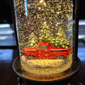 Red Truck Snow Globe with Christmas Trees